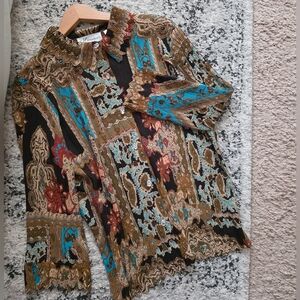 Vintage Western Chic Paisley Blouse Scalloped Collar Chenille Womns L Dress Barn